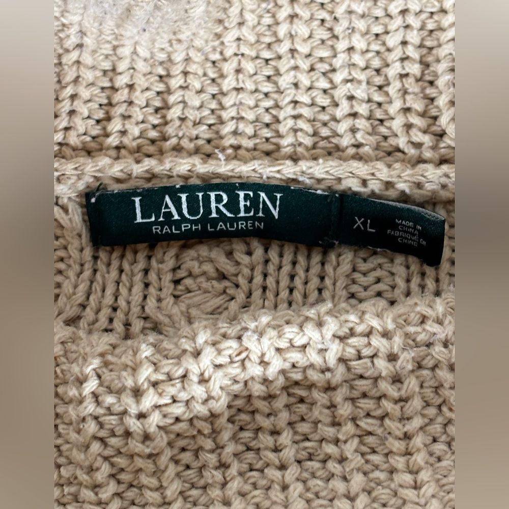 Lauren Ralph Lauren Cream Classic Cable Knit Cottagecore Turtleneck Sweater XL - Picture 4 of 13